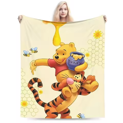 Winnie the Pooh & Tigger Coral Fleece Blanket - Soft Breathable Plush Throw for Bed Outdoor Rug