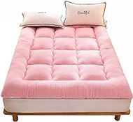 Memory Foam Mattress Plush Floor Mattress Japanese Futon Winter Warm Tatami Mat Foldable Bed Roll Up Camping Topper Guest Single Double Floor Sleeping Pad (Color : Pink, Size : Full)