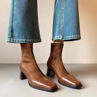 Ladies Retro Elegant Fashion Boots - Suede, Square Toe, Ankle-Zip | Sizes 35-42