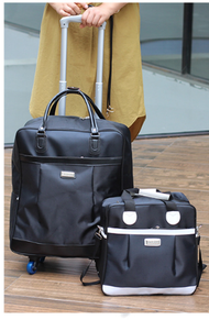 ONE - 萬向輪拉桿包短途旅遊包韓版輕便行李袋黑色套裝中號