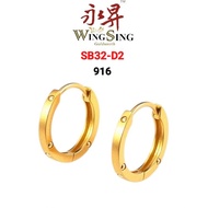 Wing Sing Subang Bulat Clip Tebal Ice Crushed Dotted Plain Fesyen Bajet Emas 916 916 Gold Hoop Round