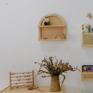 Handmade Rattan Fan-Shaped Wooden Wall Shelf Wall Hanging Bed &amp; Breakfast Nordic Style Simple Wall Shelf Rack Storage