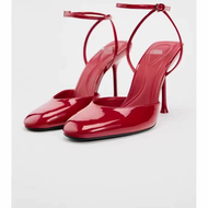 NEW 2025 Spain ZARAˉ Womens Shoes 2024 Summer Temperament Round Toe Thin Heel High Heel Black Versat