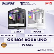 OKINOS AQUA UNO MATX CASING WITH 3 ARGB FANS - ZEBRA / POLAR (1 YEAR WARRANTY)