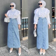 Theana Jeans Skirt Long Denim Skirt / Skirt span Jeans Skirt Long jeans skirt