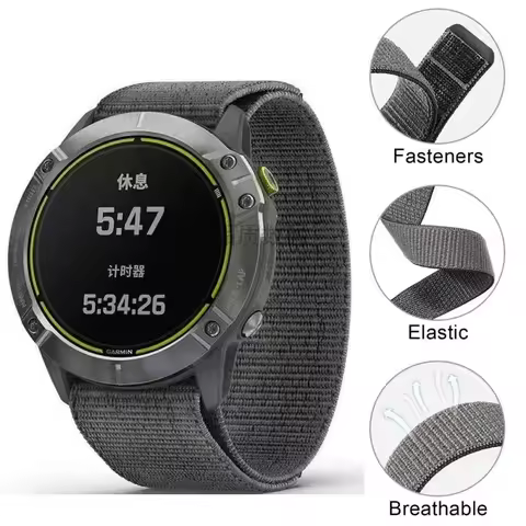 20MM Hook Loop Nylon Strap For Garmin Fenix 7S Solar 6S 5S Plus/Instinct 2S 40mm/Descent Mk2S Watch 