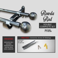 (READYSTOCK) ROWDA CURTAIN ROD double black aluminium for sliding door, window curtain langsir compl