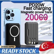 【READY STOCK】PD 22.5W 20000mAh Ultrathin Portable Magnetic Power Bank Mini Fast Charging Wireless Powerbank With 3 Cable