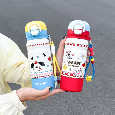 1pc Cute Puppy Cartoon Insulated Cup, 500ML, High-Aesthetic Insulated Water Cup, Direct Drinking or 