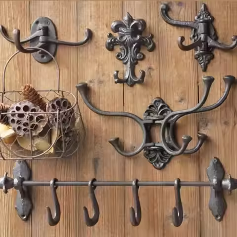 Retro Iron Art Cast Iron Hook Courtyard Garden Outdoor Wall Decoration Clothing Store Clothing Hat E
