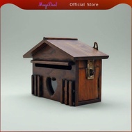 MagiDeal Brown Wood Wall Mailbox Country Style Exterior Mail Box Door Slot for Outdoor Parcel Garden