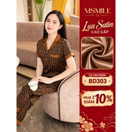 MSMILE home wear set, high quality Satin silk, short sleeves and long pants, smooth and airy materia