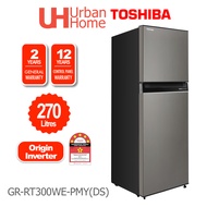 Toshiba 2 Doors Inverter Refrigerator Fridge Peti Ais ( 270L ) GR-RT300WE-PMY(DS)