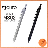OHTO Multi-Function Pen MS02 3 in 1 , MS02-MF3-SV / MS02-MF3-BK Made in Japan