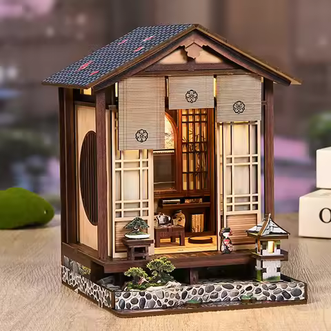 DIY Wooden Moss-Lantern Harmony Garden Book Nook Shelf Insert Kits Miniature Model Kit Japanese Book