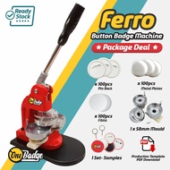 Ferro Button Badge Machine Package Deal | Machine + 58mm Mould + 100pcs Material + Free Samples + Pr
