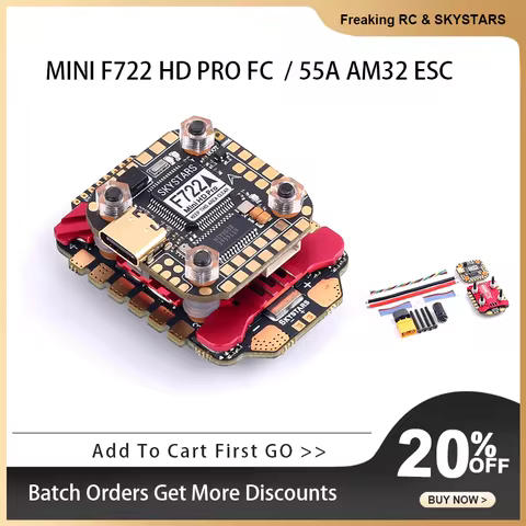 SKYSTARS F722FC &AM32 55A 4IN1 ESC MINI 20×20 Stack 3-6S Baro Built-in OSD Full Color LED Support DJ