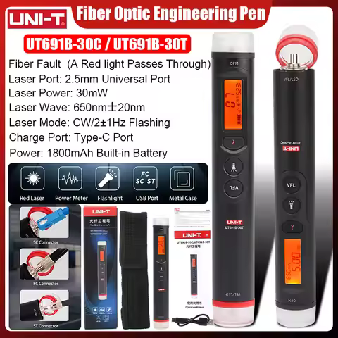 UNI-T UT691B-30C/UT691B-30T 2-in-1 Fiber Optic Engineering Pen | Optical Power Meter + 30mW Red Ligh