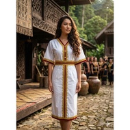 BORNEO DRESS WHITE BORNEO DRESS V NECK BORNEO DRESS KADAZANDUSUN DRESS SABAHAN DRESS FREESIZE BORNEO