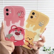 OPPO F5 Youth F7 F9 F1s F11 Pro Cute Lotso Strawberry Bear Cartoon Winnie The Pooh Wavy Edge Phone Case Soft Tpu Cover