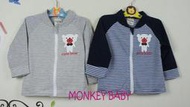 全館滿699免運【MONKEY BABY 】台灣製細橫條熊熊圖案外套75-95公分穿2色可選(0726)