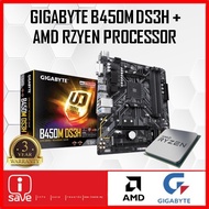 Gigabyte B450M DS3H B450 AM4 Motherboard + AMD RYZEN ATHLON / RYZEN 3 / RYZEN 5 / RYZEN 7 CPU COMBO 