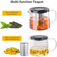 Glass Teapot with Removable Infuser, Tea Pot 1000ml/33OZ Stovetop Safe Tea Kettle for Blooming Tea &