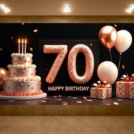 70th Happy Birthday Party Banner Backdrop for Women Black Rose Gold 70th Birthday Banner Backdrop fo