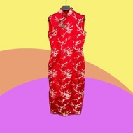 二手 少爺的最愛 古董訂製 紅色 緹花 緞面 無袖 旗袍 CA315