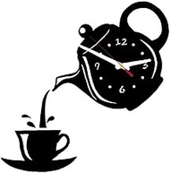 1 Set of Coffee Cup Effect Shape Decoration Mirror Wall Clock Mirror Wall Sticker Home Decoration