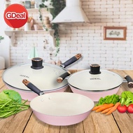 GDeal Set Of 5 Non Stick Kitchen Cookware Wok Pot Pan Fryer Cooker With Glass Lids Handle Kitchenwa