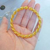 cod 24K Gold Womens Twisted Open Bangle | AU999 Pure Gold glossy - matte twist adjustable modern & e