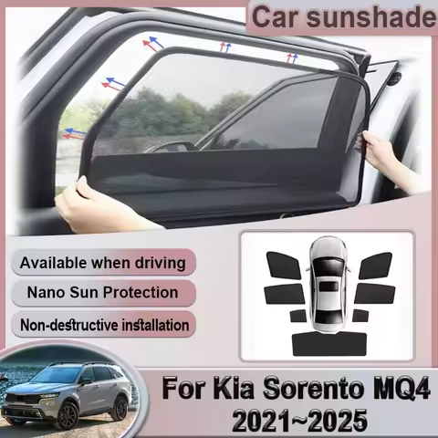 Car Mesh Sunshade For Kia Sorento Accessories MQ4 MK4 2021 2022 2023 2024 2025 Window Magnetic Visor