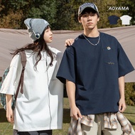 AOYAMA cityboy Distressed Retro Left Chest Pocket Embroidered LOGO Loose Pure Cotton Short T [AMT715