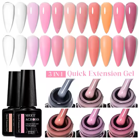 MEET ACROSS 7ml Nude Pink Milky White Extension Gel Nail Polish Spring Summer Simple Fresh Soak Off 