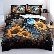 CCoutueChen Fantasy Sunflower Duvet Cover Set King Size Kids Chic Azure Amber Botanical Floral Beddi