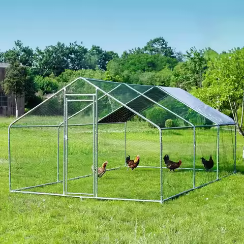 Large Metal Chicken Coop with Run, 19.19 x 9.84 x 6.56 ft Walk in Poultry Cage Chicken Run Pen, Outd