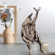 [San] Antique Brass Realistic Beetle Sculpture Dual Horned Beetle Figurine With Intricate Detailing 