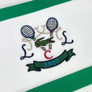 [稀有品] Lacoste 溫布頓網球紀念款 白色底綠色條紋 網球拍+1927彩帶立體刺繡短袖T恤 Ｍ號