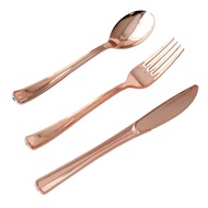 72y 50 pcs Golden Rose Gold Plastic Cutlery Set Crystal Clear Cutlery-set Plastic Dinner Knife Pow