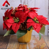 ANE Christmas Flowers Fake Poinsettia Bouquet Xmas Decoration Artificial Flowers