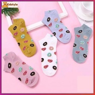 5 Pairs Donut Design Printed Teens Socks 100% Pure Cotton Material Fit For 7 to 16Years Old Women Hi