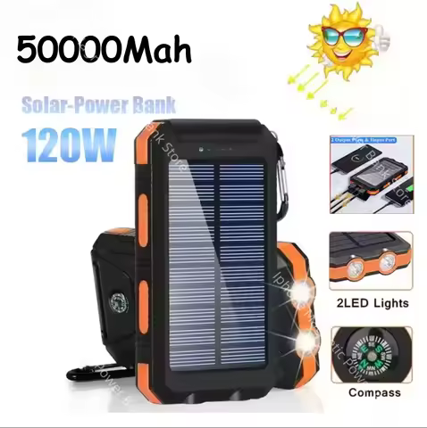 50000mAh Solar Power Bank Waterproof Mobile Power Large Capacity Power Bank Fast Charging Battery Ca