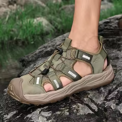 Summer Men Sandal Outdoors Black Khaki Casual Sandal craft tailor Beach Shoes Business Footwear
