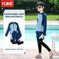 YUKE Swimming Suit Kid Boy Two Piece Long Sleeve Sun Protection Swimsuit Children Student Swimwear