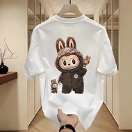 Customized Logo POP Mart 100% Cotton Fun Cartoon Labubu Loose Short-Sleeved T-Shirt Crew Neck Top Fo