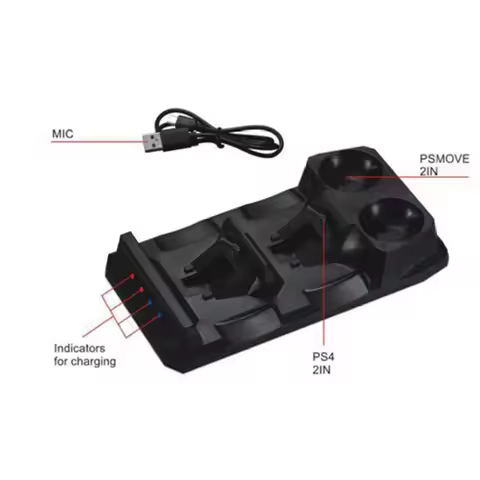 1Pc LED Dual Charger For PS4 Game Controller High Quality Black Solid DC 5V 4 In 1 Controller Charge
