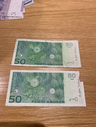 挪威幣100元——兩張50元（等值港幣83元）（包香港本地平郵）