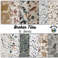 12 Sheets 8x8 Broken Tiles Print by byte studio | Premium Paper Craft Junk Journal Stationery