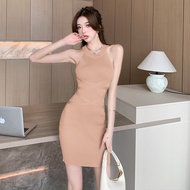 AJW [SAG] Dress Wanita Halter Neck List Bodycon Knit Premium | Mini Dress Wanita Bodycon List Halter